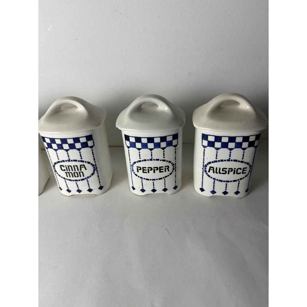 Vintage Germany Staffel Ceramic Canisters Lidded Spice Jar‎ 6pc Set Farmhouse